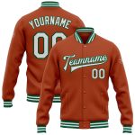Custom Team Name Number Texas Orange White Kelly Green Bomber Varsity Letterman Jacket Personalized Full-Snap Personalized