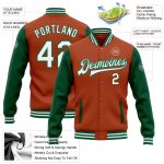 Custom Two-Tone Bomber Jacket with Personalized Name & Number - Texas Orange & Kelly Green Varsity Letterman Full-Snap Personalized