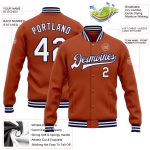 Custom Team Name Number Orange White Navy Texas Bomber Varsity Letterman Jacket Full-Snap Personalized Personalized Texas
