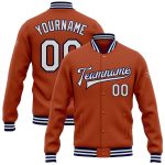 Custom Team Name Number Orange White Navy Texas Bomber Varsity Letterman Jacket Full-Snap Personalized Personalized Texas