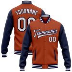 Custom Name and Number Texas Two Tone Varsity Letterman Bomber Jacket in Orange White Navy Personalized Texas Orange White-Navy