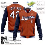 Custom Name and Number Texas Two Tone Varsity Letterman Bomber Jacket in Orange White Navy Personalized Texas Orange White-Navy
