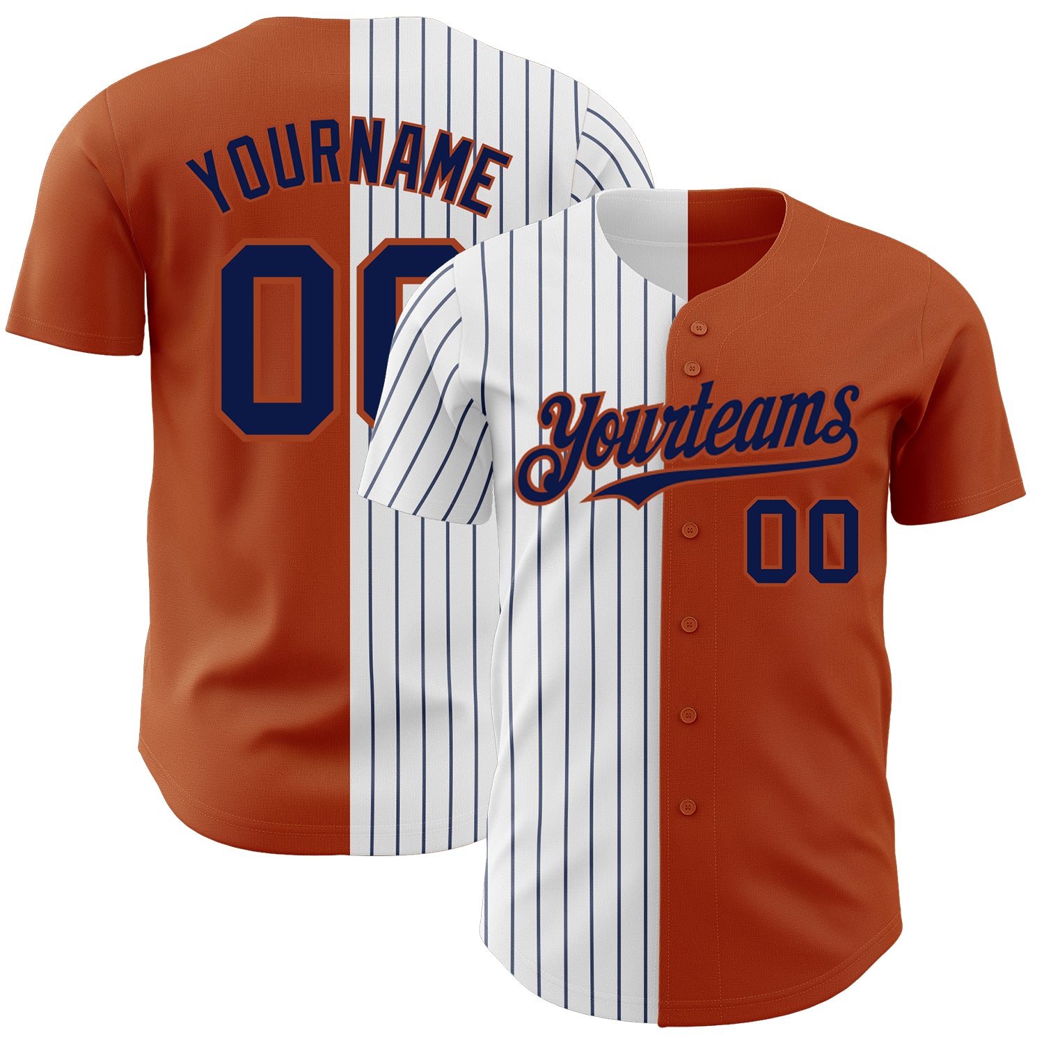 Custom Name and Number Texas Orange White Navy Pinstripe Authentic Baseball Jersey - Personalized Team Apparel Personalized