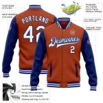Custom Name and Number Texas Orange White-Royal Bomber Varsity Letterman Two Tone Jacket Personalized Texas Orange White-Royal
