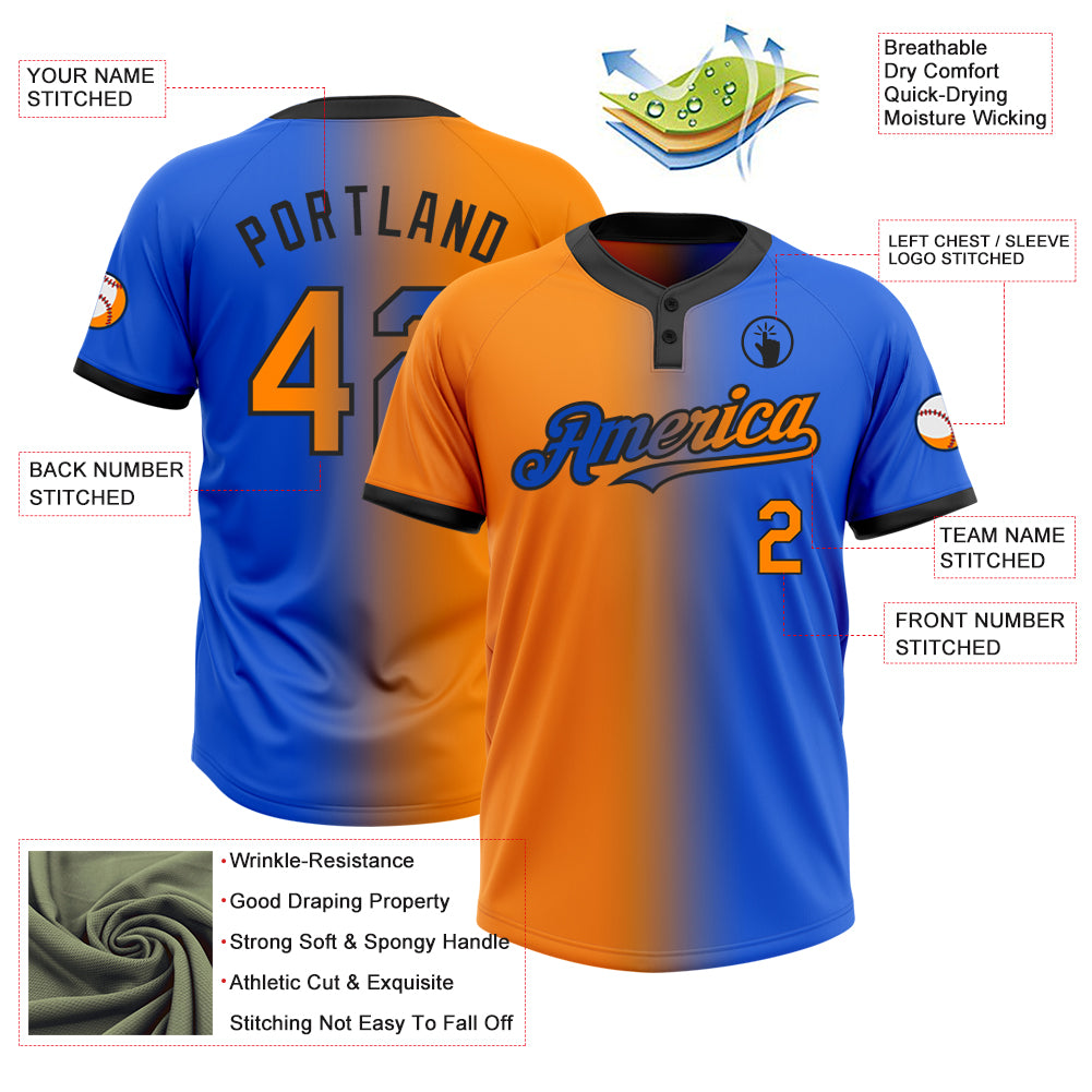 Personalized Thunder Blue Bay Orange-Black Gradient Fashion Two-Button Unisex Softball Jersey Team Custom Name and Number Custom Name Number Thunder Blue Bay Orange-Black Gradient Unisex Softball Jersey Fashion Two-Button Personalized Thunder - Image 3