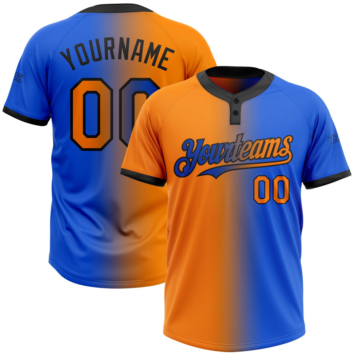 Custom Name Number Thunder Blue Bay Orange-Black Gradient Unisex Softball Jersey Fashion Two-Button Personalized Thunder