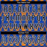 Custom Sublimation Volleyball Uniform Jersey - Personalized Thunder Blue & Black-Bay Orange Abstract Shape with Team Name & Number