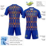 Custom Sublimation Volleyball Uniform Jersey - Personalized Thunder Blue & Black-Bay Orange Abstract Shape with Team Name & Number