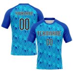 Personalized Blue Geometric Volleyball Jersey with Custom Name & Number | Thunder Black Lakes Team Uniform Personalized Thunder