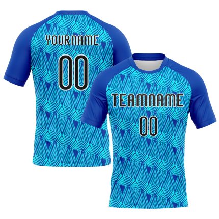 Personalized Blue Geometric Volleyball Jersey with Custom Name & Number | Thunder Black Lakes Team Uniform Personalized Thunder