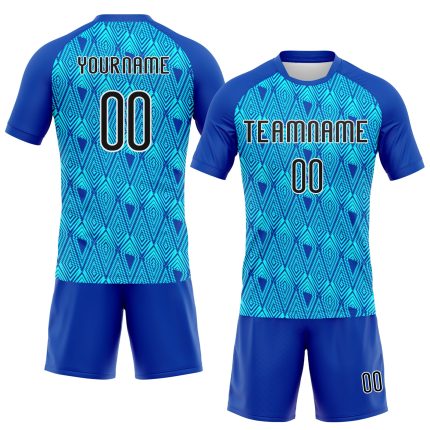 Personalized Blue Geometric Volleyball Jersey with Custom Name & Number | Thunder Black Lakes Team Uniform Personalized Thunder