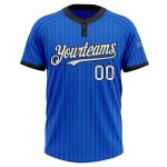 Custom Name and Number Unisex Softball Jersey - Personalized Thunder Blue Black Pinstripe Two-Button Design Personalized