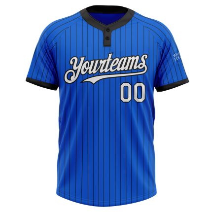 Custom Name and Number Unisex Softball Jersey - Personalized Thunder Blue Black Pinstripe Two-Button Design Personalized