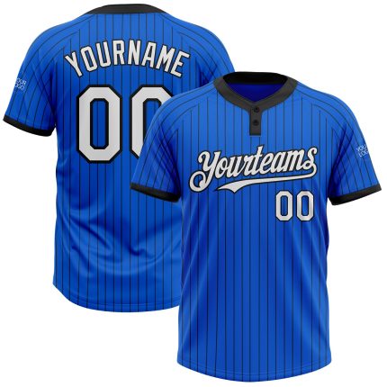 Custom Name and Number Unisex Softball Jersey - Personalized Thunder Blue Black Pinstripe Two-Button Design Personalized
