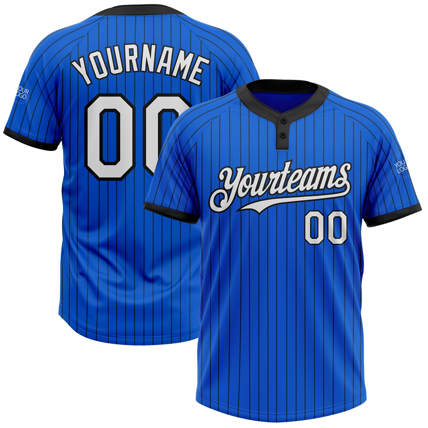 Custom Name and Number Unisex Softball Jersey - Personalized Thunder Blue Black Pinstripe Two-Button Design Personalized