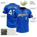 Custom Name and Number Unisex Softball Jersey - Personalized Thunder Blue Black Pinstripe Two-Button Design Personalized