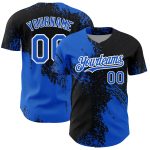 Custom Name and Number Authentic Baseball Jersey, Abstract Brush Stroke Thunder Blue Black-White 3D Pattern Design Personalized