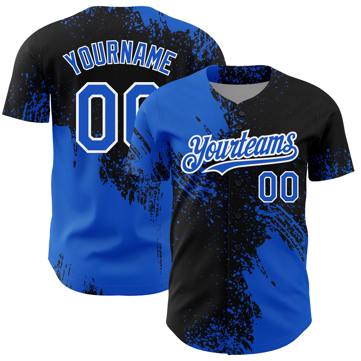 Custom Name and Number Authentic Baseball Jersey, Abstract Brush Stroke Thunder Blue Black-White 3D Pattern Design Personalized