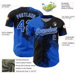 Custom Name and Number Authentic Baseball Jersey, Abstract Brush Stroke Thunder Blue Black-White 3D Pattern Design Personalized