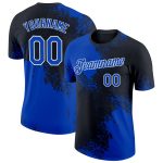 Custom Name Number Performance T-Shirt in Thunder Blue Black-White 3D Brush Stroke Design Personalized Thunder Blue Black-White