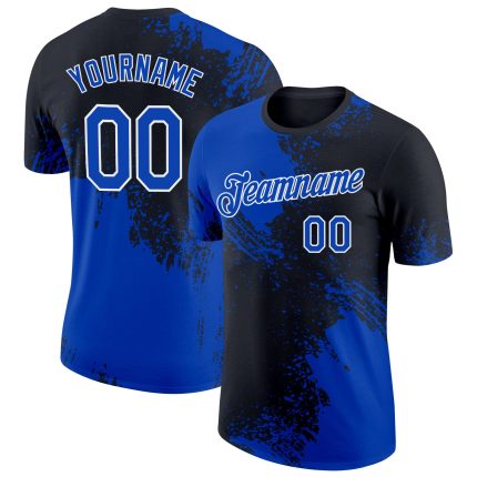Custom Name Number Performance T-Shirt in Thunder Blue Black-White 3D Brush Stroke Design Personalized Thunder Blue Black-White