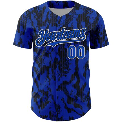 Personalized Custom Name Number Baseball Jersey - Thunder Blue Black-White 3D Abstract Fluid Design Personalized Thunder