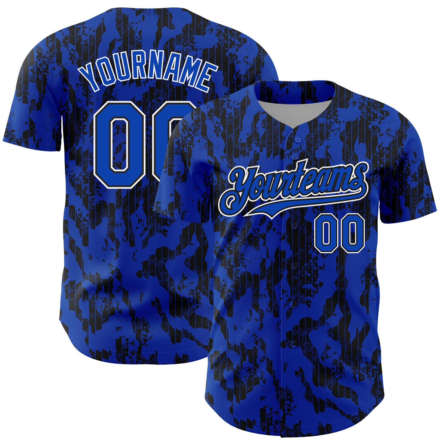 Personalized Custom Name Number Baseball Jersey - Thunder Blue Black-White 3D Abstract Fluid Design Personalized Thunder