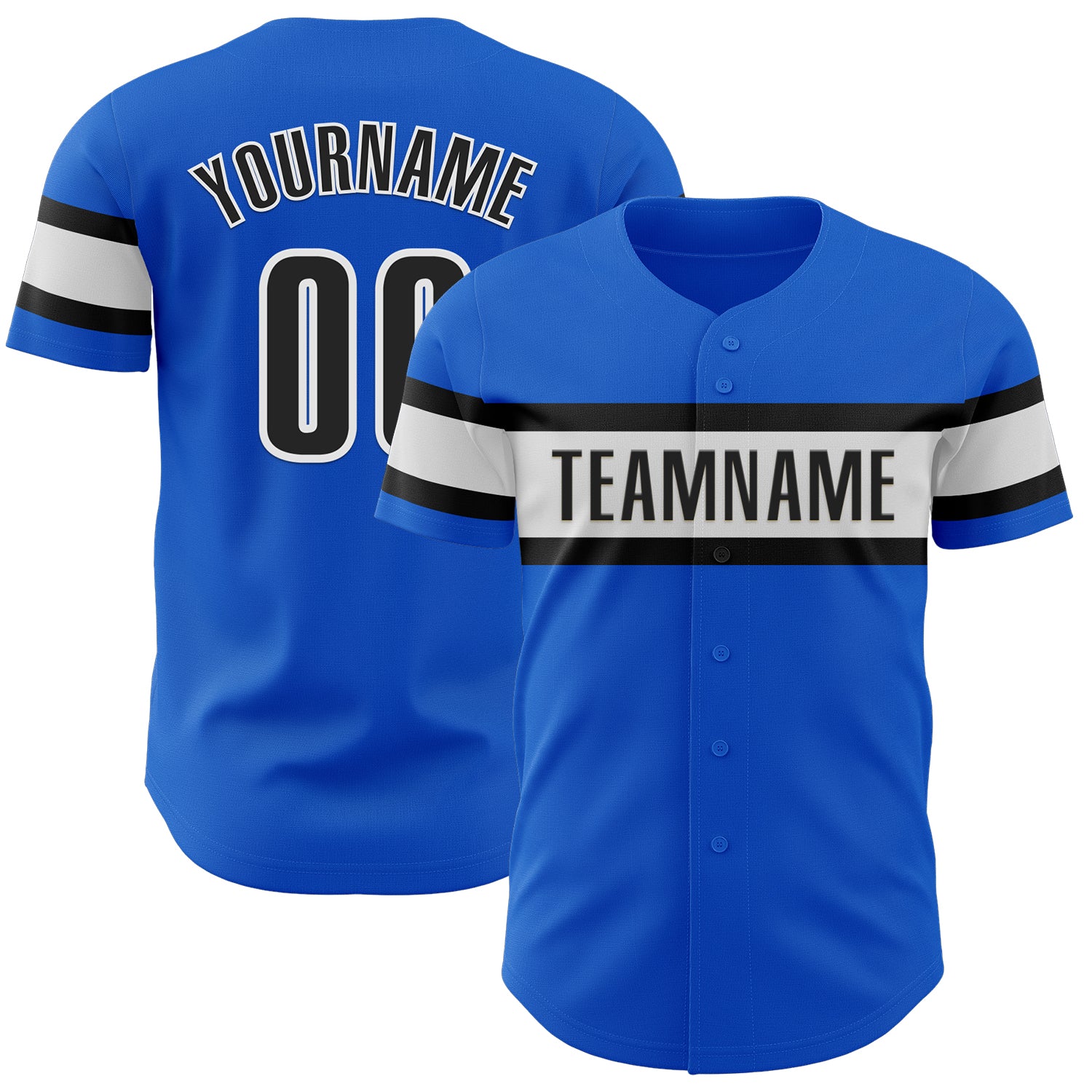 Personalized Thunder Blue Black White Baseball Jersey - Authentic Team Apparel Personalized Thunder Blue Black-White Authentic