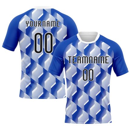 Custom Name Number Volleyball Jersey Team Uniform - Personalized Thunder Blue Black-White Geometric Shape Personalized Thunder