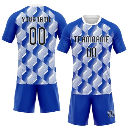 Custom Name Number Volleyball Jersey Team Uniform - Personalized Thunder Blue Black-White Geometric Shape Personalized Thunder