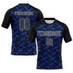 Personalized Volleyball Uniform Jersey - Thunder Blue Black-White Geometric Shape Sublimation Design Personalized Thunder