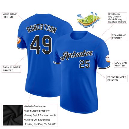 Custom Team Name Number Performance T-Shirt - Thunder Blue Black White Personalized Thunder Blue Black-White Performance