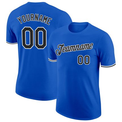 Custom Team Name Number Performance T-Shirt - Thunder Blue Black White Personalized Thunder Blue Black-White Performance