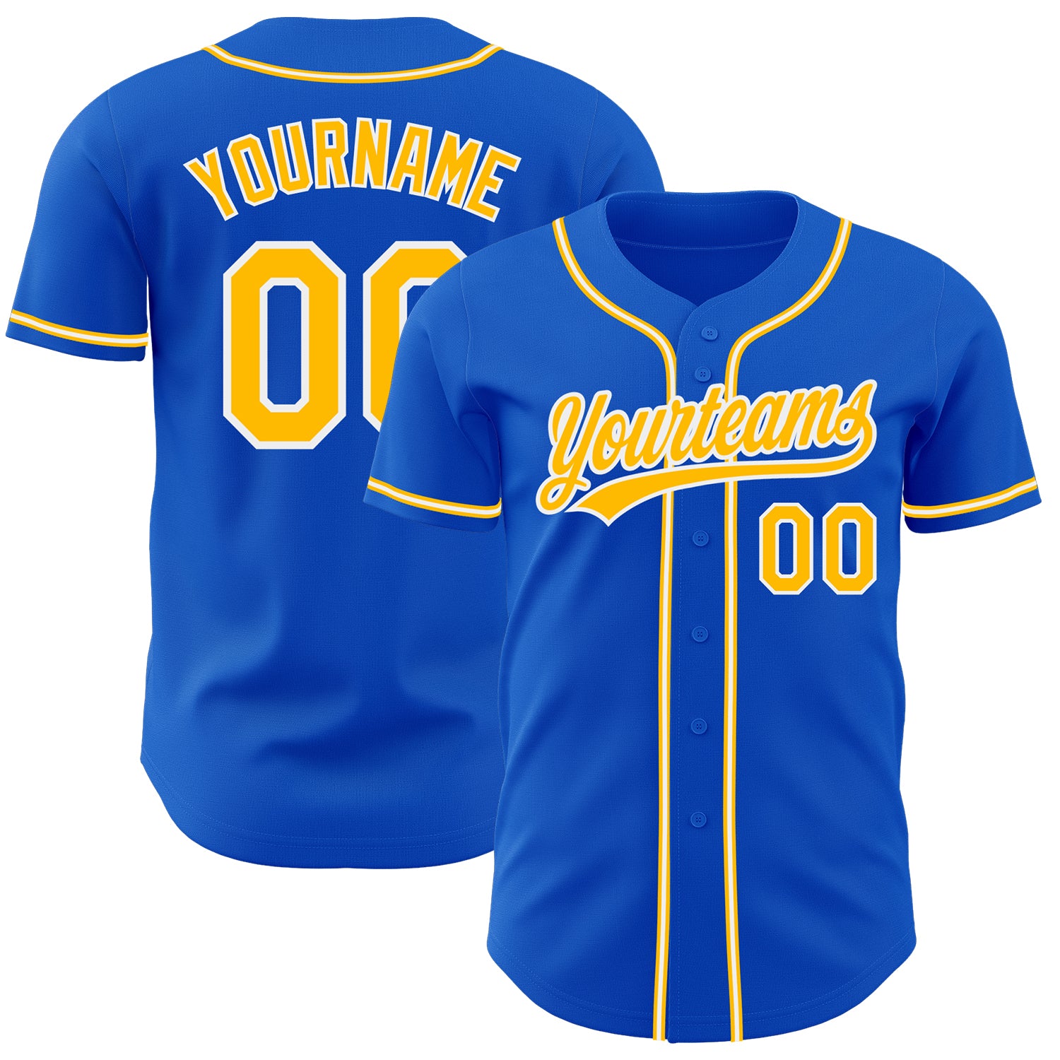 Custom Name and Number Thunder Blue Gold-White Authentic Baseball Jersey - Personalized Team Jersey Personalized Thunder