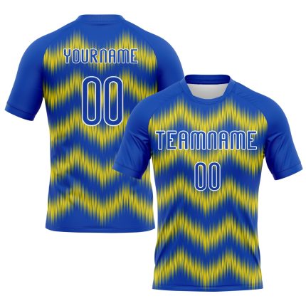 Custom Name and Number Thunder Blue Gold-White Zigzag Volleyball Jersey Uniform - Personalized Team Gear Personalized Thunder