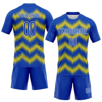 Custom Name and Number Thunder Blue Gold-White Zigzag Volleyball Jersey Uniform - Personalized Team Gear Personalized Thunder