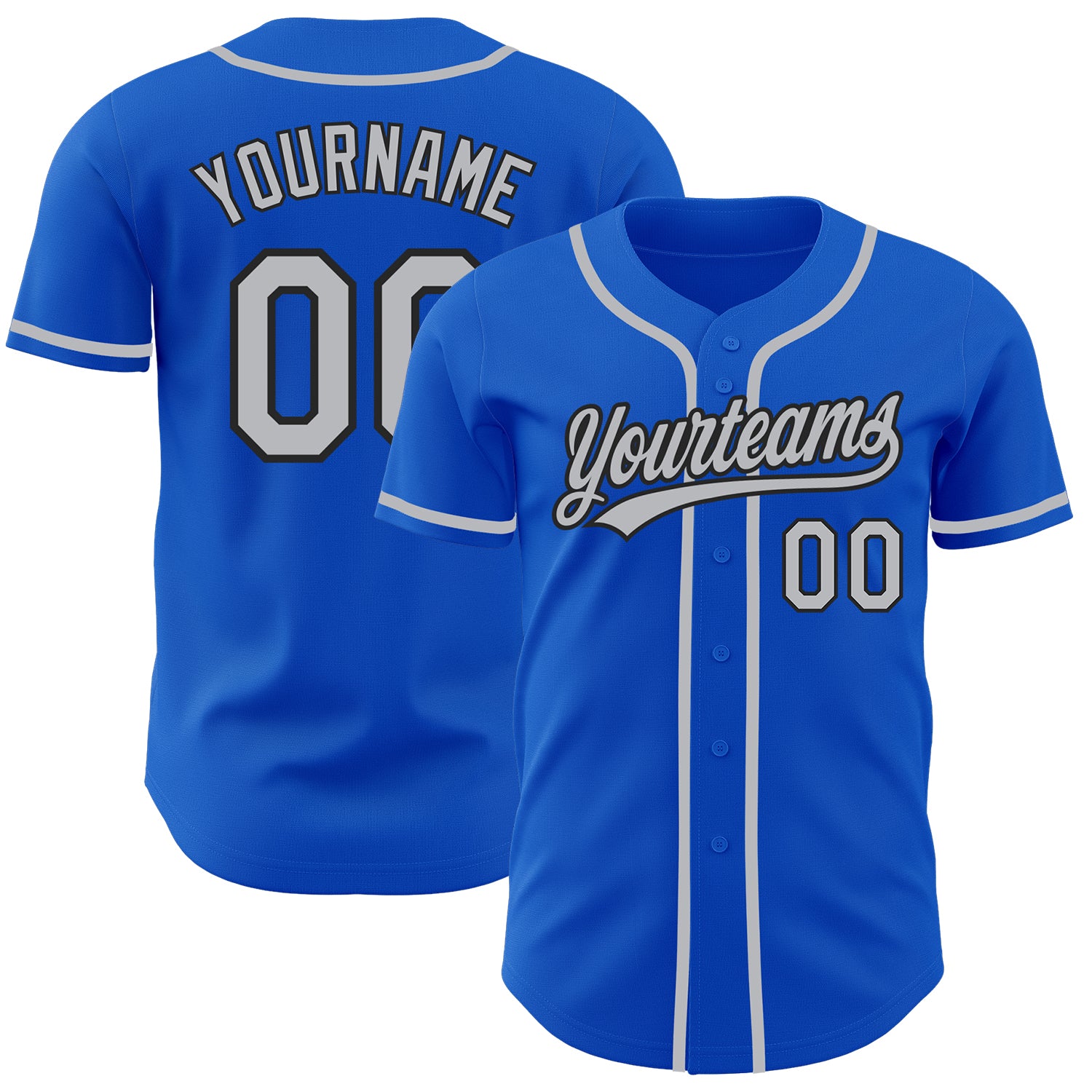 Custom Name & Number Authentic Baseball Jersey - Personalized Thunder Blue Gray Black Personalized Thunder Blue Gray-Black