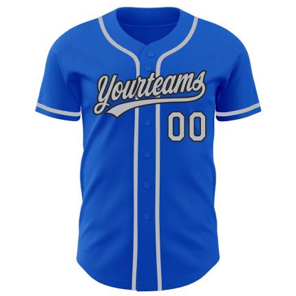 Custom Name & Number Authentic Baseball Jersey - Personalized Thunder Blue Gray Black Personalized Thunder Blue Gray-Black