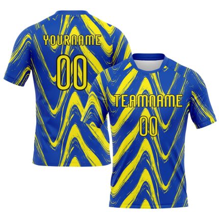 Custom Name Number Volleyball Jersey - Personalized Thunder Blue Light Yellow Black Fluid Sublimation Team Uniform Personalized