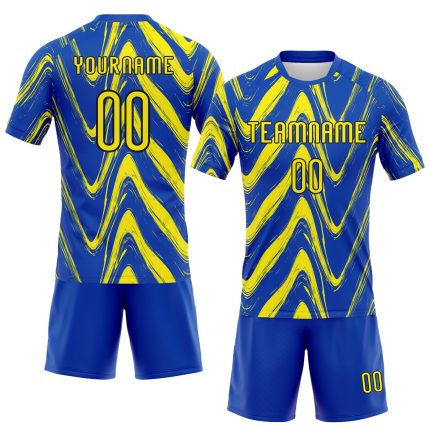 Custom Name Number Volleyball Jersey - Personalized Thunder Blue Light Yellow Black Fluid Sublimation Team Uniform Personalized
