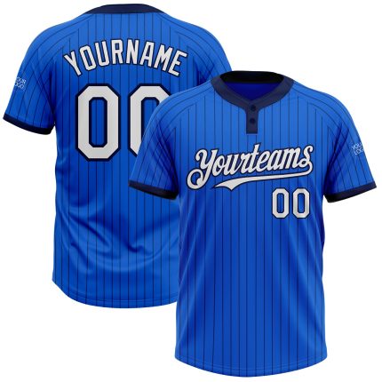 Custom Name and Number Softball Jersey, Personalized Navy Blue Pinstripe Unisex Two-Button Design Personalized Thunder Blue