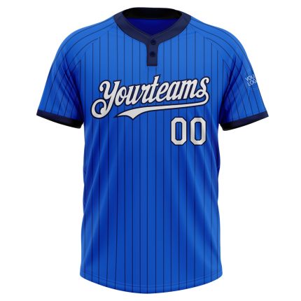 Custom Name and Number Softball Jersey, Personalized Navy Blue Pinstripe Unisex Two-Button Design Personalized Thunder Blue