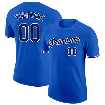 Custom Team T-Shirt with Name and Number - Personalized Thunder Blue Navy-White Performance Tee Personalized Thunder Blue