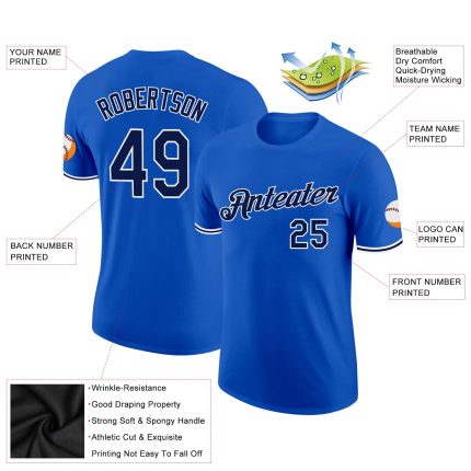 Custom Team T-Shirt with Name and Number - Personalized Thunder Blue Navy-White Performance Tee Personalized Thunder Blue