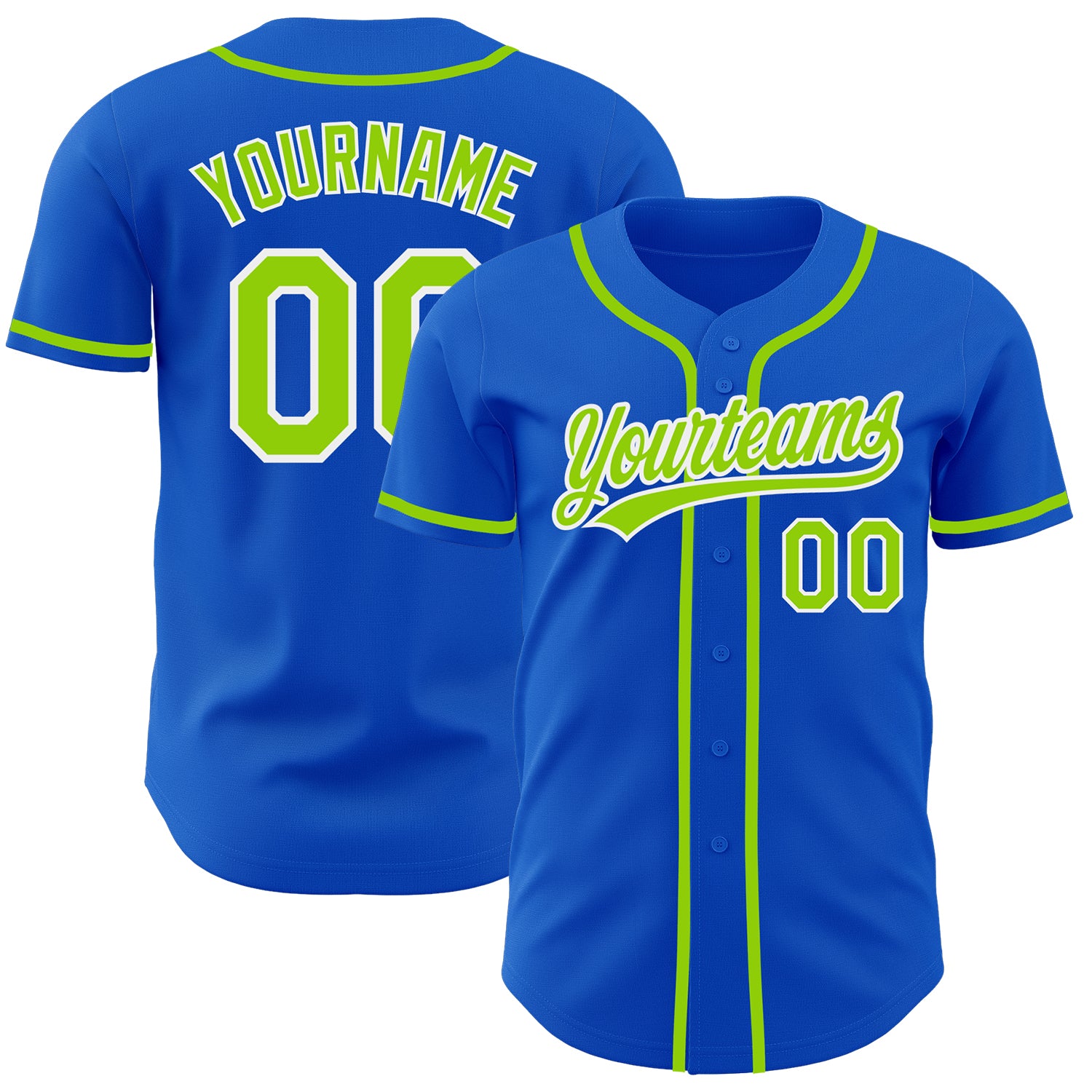Custom Personalized Baseball Jersey with Thunder Blue Neon Green-White Design, Name & Number Personalized Thunder Blue Neon