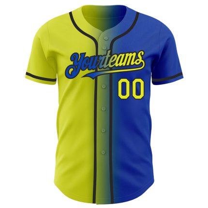 Personalized Custom Name and Number Baseball Jersey - Thunder Blue Neon Yellow-Black Authentic Gradient Fashion Personalized