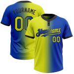 Custom Name Number Unisex Softball Jersey - Personalized Thunder Blue Neon Yellow-Black Gradient Two-Button Design Personalized