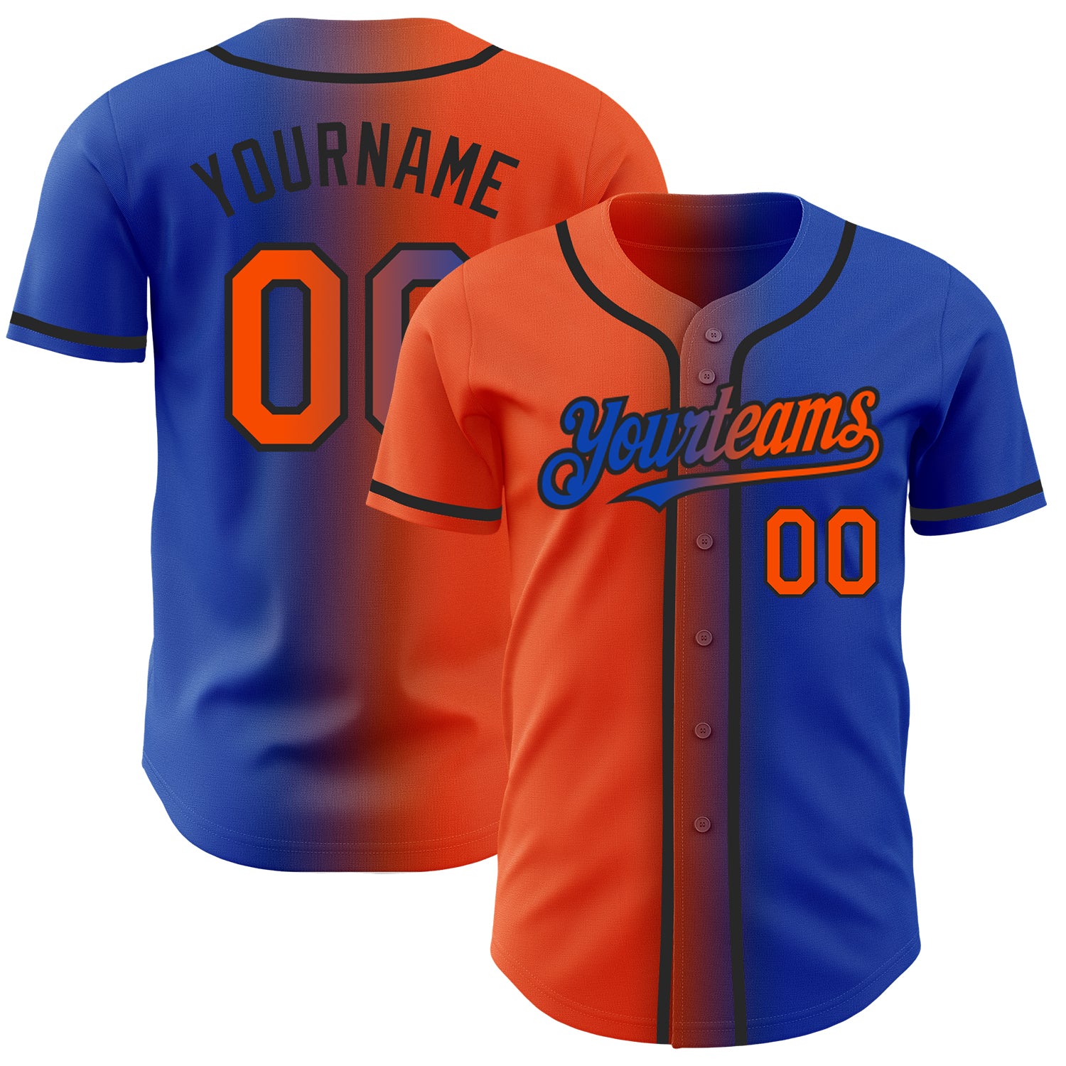 Custom Name and Number Personalized Thunder Blue Orange Black Gradient Baseball Jersey - Authentic Fashion Team Gear Personalized