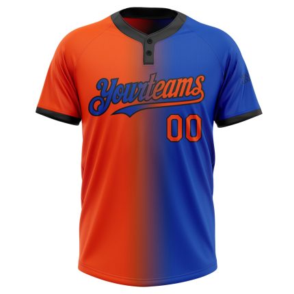 Custom Name and Number Personalized Thunder Blue Orange-Black Gradient Unisex Softball Jersey - Fashion Two-Button Design