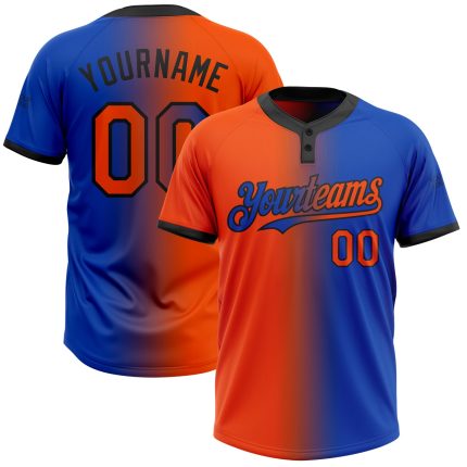 Custom Name and Number Personalized Thunder Blue Orange-Black Gradient Unisex Softball Jersey - Fashion Two-Button Design